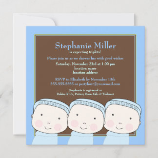 Triplet Boys Blue 3 Baby shower Invitation