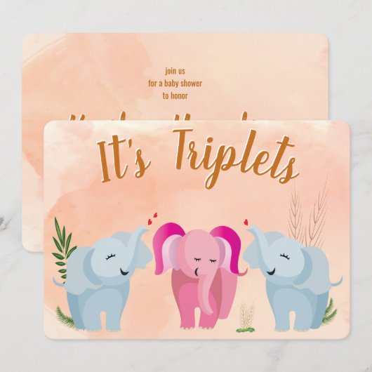 Triplet Elephant Baby shower Kaart (Voorkant / Achterkant)