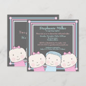 Triplet Girl Boy Pink Blue Baby shower Invitation (Devant / Derrière)