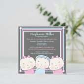 Triplet Girl Boy Pink Blue Baby shower Invitation (Debout devant)