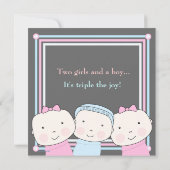 Triplet Girl Boy Pink Blue Baby shower Invitation (Dos)