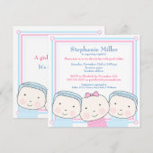 Triplet Girl Boy Pink Blue Baby shower Invitation (Devant / Derrière)
