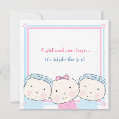 Triplet Girl Boy Pink Blue Baby shower Invitation (Dos)