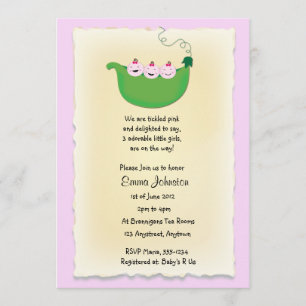 Triplet Girl Peas in een baby shower Pod nodigt ui Kaart