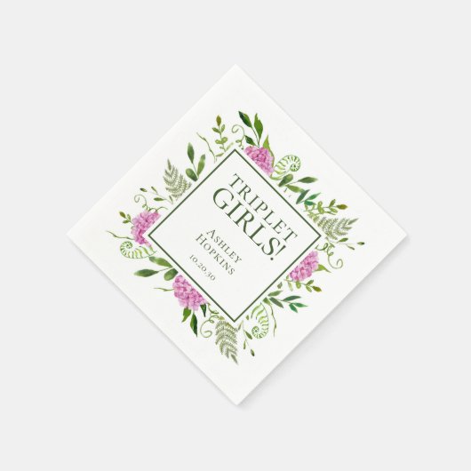 Triplet Meisjes Roze Hydrangeas Meisje Baby shower Servet (Hoek)