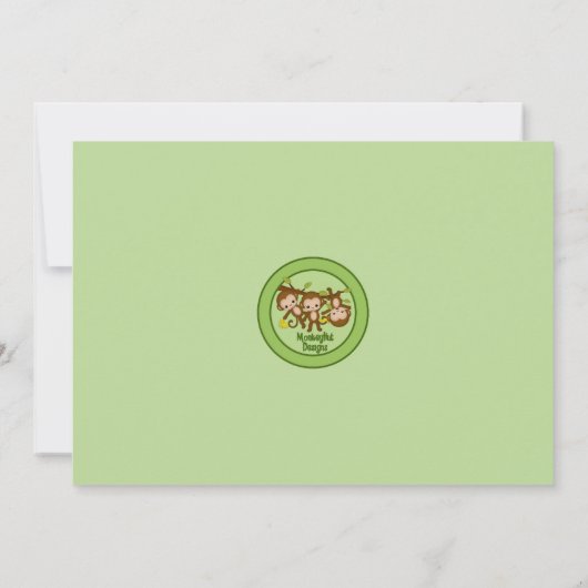 TRIPLET Monkeys Baby Showbacks Invitations VERT MM (Dos)