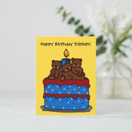 triplet ours gâteau d'anniversaire carte postale (Debout devant)