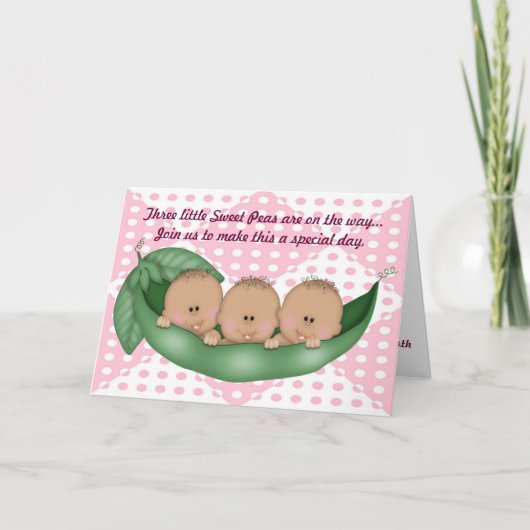 Triplet Pois Baby shower fille dans une invitation (Devant)