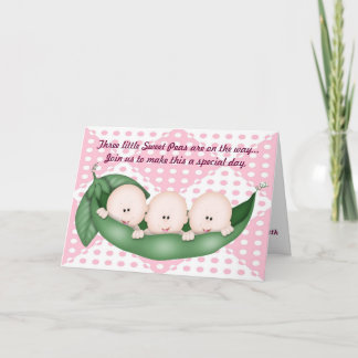 Triplet Pois Baby shower fille dans une invitation