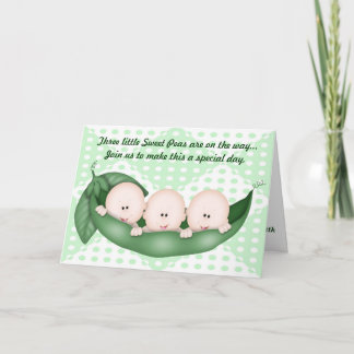 Triplet pois Baby shower vert dans une invitation