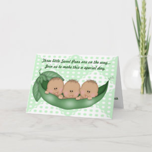Triplet pois Baby shower vert dans une invitation