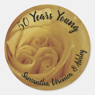 Triplet Verjaardag Gele Rose Milestone Viering Ronde Sticker