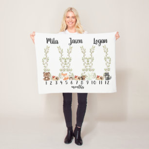 Triplet Woodland Milestone Blanket - Woodland Mile Fleece Deken