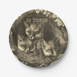Tripletjes vintage baby vos bos shower papieren bordje