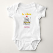 Triplets 1st Easter Outfit, Bunnies, Personalized  Romper (Voorkant)
