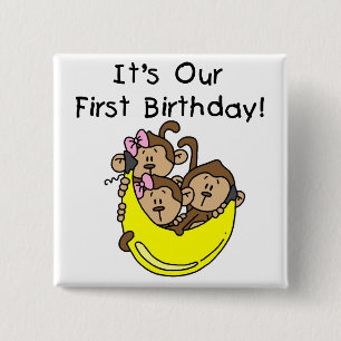 Triplets 1st - Twee meisjes Een Jongen Tshirts en  Vierkante Button 5,1 Cm
