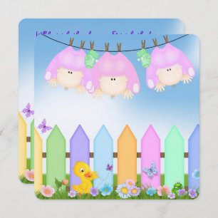 Triplets Baby Meisje Douche Kaart