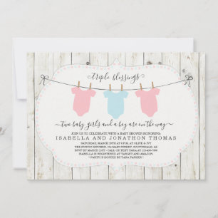 Triplets Baby shower Invitation - 2 filles et 1 ga