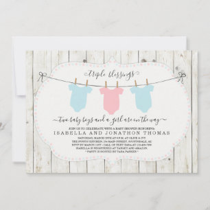 Triplets Baby shower Invitation - 2 jongens en 1 m Kaart