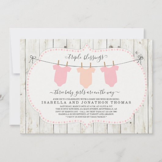Triplets Baby shower Invitation - 3 filles (Devant)