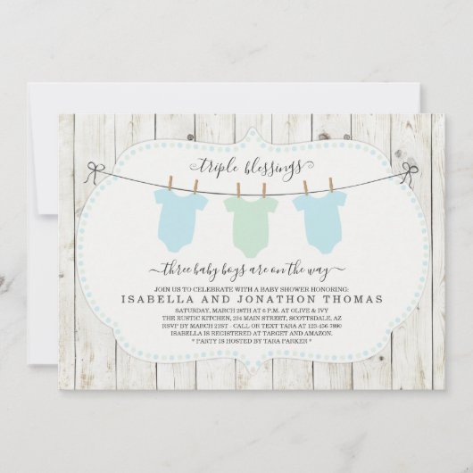 Triplets Baby shower Invitation - 3 garçons (Devant)