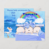 Triplets BOY Baby shower Invitation Kaart (Voorkant / Achterkant)