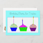 Triplets Cupcake Invitation d'anniversaire (Devant / Derrière)