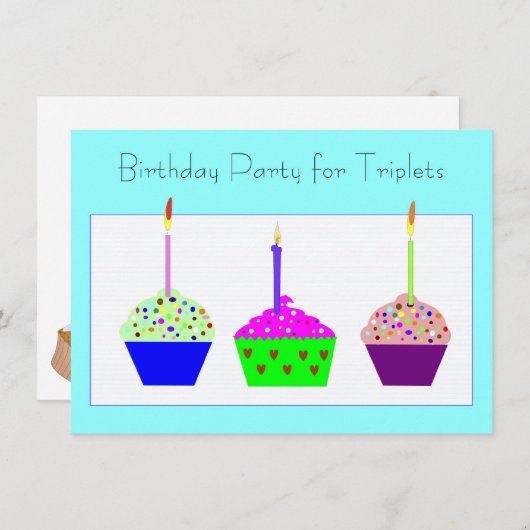 Triplets Cupcake Invitation d'anniversaire (Devant / Derrière)