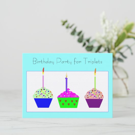 Triplets Cupcake Invitation d'anniversaire (Debout devant)