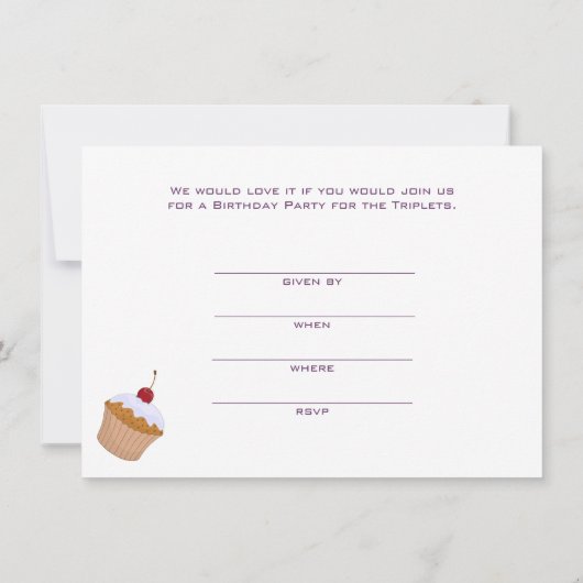 Triplets Cupcake Invitation d'anniversaire (Dos)
