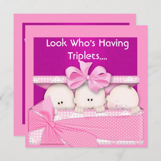 TRIPLETS FILLES BABY SHOWER INVITATION (Devant / Derrière)