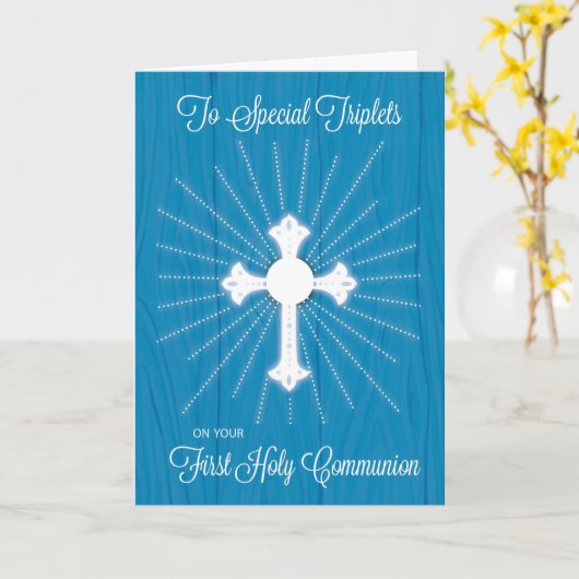 Triplets First Community Cross and Rays on Blue Kaart (Gele Bloem)