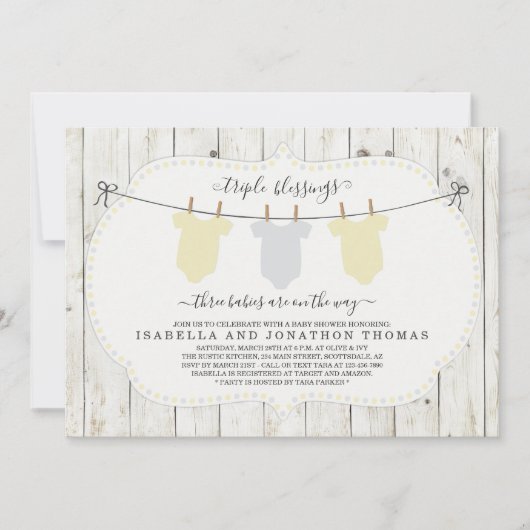 Triplets Invitation Baby shower - Neutre hommes-fe (Devant)