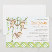 Triplets Invitation Baby shower - Singes (Devant / Derrière)