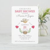 Triplets Mama Bird Flying Baby shower Kaart (Staand voorkant)