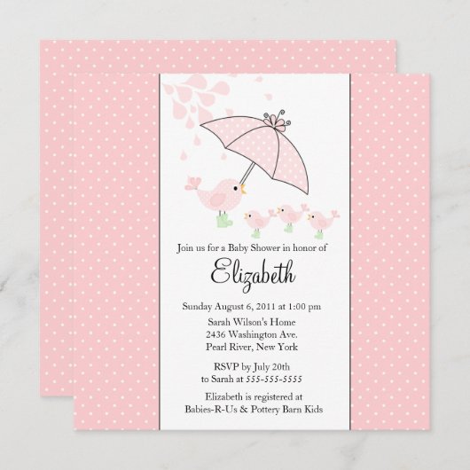 TRIPLETS Maman & Baby Bird Baby shower Invitation (Devant / Derrière)