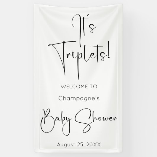 Triplets Modern Script-Baby shower Spandoek (Verticaal)