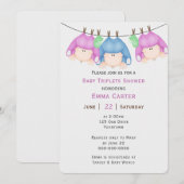 Triplets op Clothesline Baby shower Invitation Kaart (Voorkant / Achterkant)