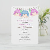 Triplets op Clothesline Baby shower Invitation Kaart (Staand voorkant)