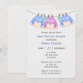 Triplets op Clothesline Baby shower Kaart (Voorkant / Achterkant)