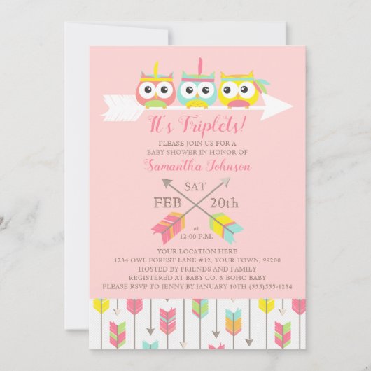 Triplets Triplets Baby shower Invitation (Devant)