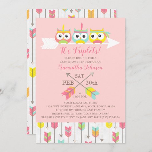 Triplets Triplets Baby shower Invitation (Devant / Derrière)