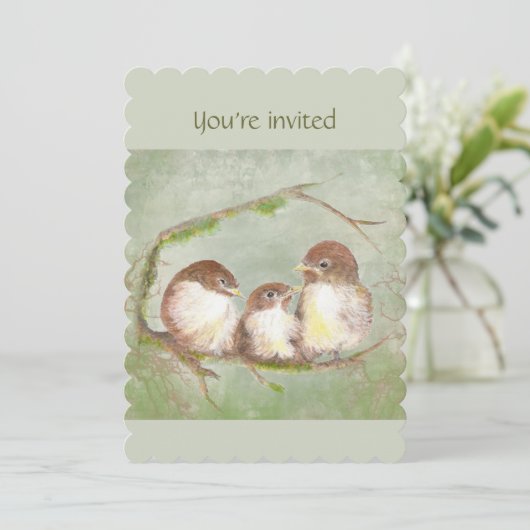 Triplet's verjaardagsfeest Schattigee vogels Kaart (Staand voorkant)