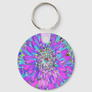 Trippy Abstract Aqua, Limegroene en Paarse Dahlia Sleutelhanger