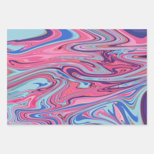Trippy Abstract gemarmerde kunst in blauw en roze Inpakpapier Vel (Voorkant 3)