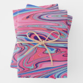 Trippy Abstract gemarmerde kunst in blauw en roze Inpakpapier Vel (In situ)