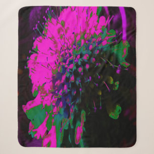 Trippy Abstract Retro Heet Roze en Zwarte Bloem Sherpa Deken