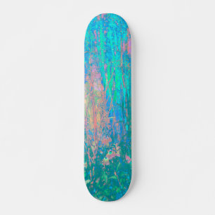 Trippy Aqua Sunrise met Psychedelic Flowers Skateboard
