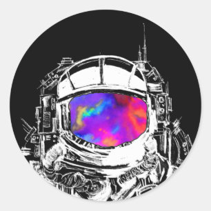 Trippy Astronaut Helmet Ronde Sticker
