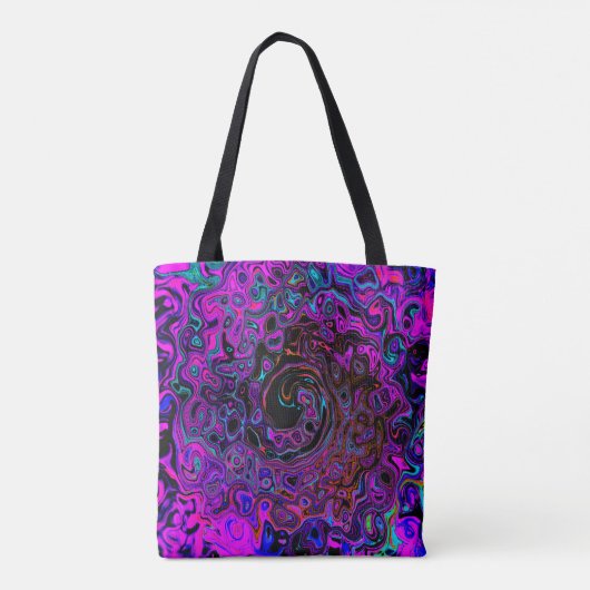 Trippy Black en Magenta Retro Liquid Swirl Draagtas (Achterkant)
